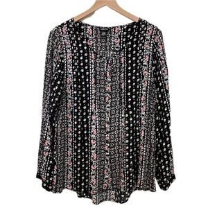 Torrid Black Floral Long Sleeve Top - Size L